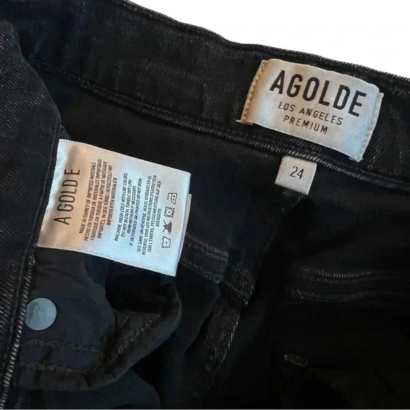 AGOLDE | Sophie High Rise Skinny Crop Jeans Temple Black Denim Distressed Hem 24 - Picture 8 of 8